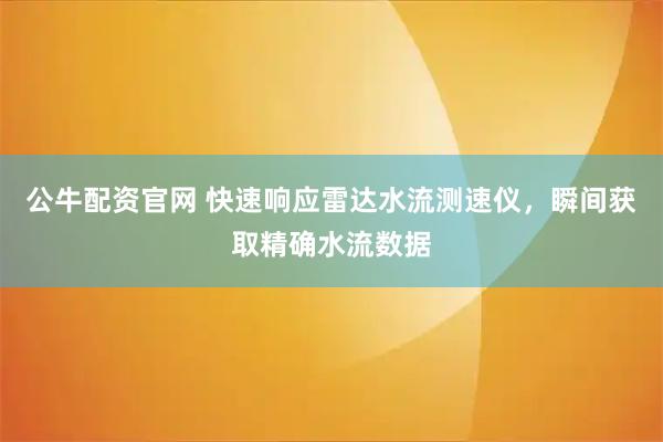 公牛配资官网 快速响应雷达水流测速仪，瞬间获取精确水流数据